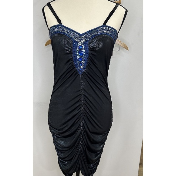 Dresses & Skirts - Yoo'n Me beaded blue bodycon dress Size s/m ruched